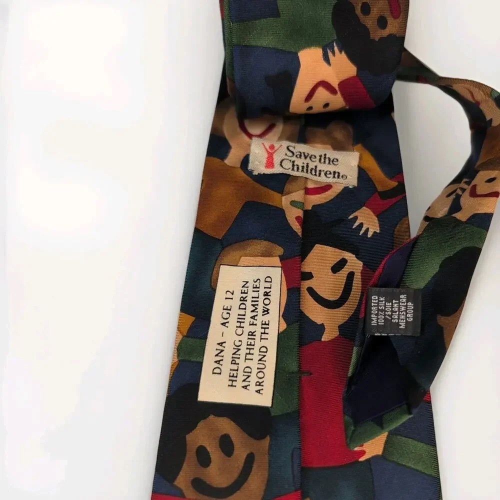 Save the Children Vintage Silk Necktie Child Artwork Multicolor USA